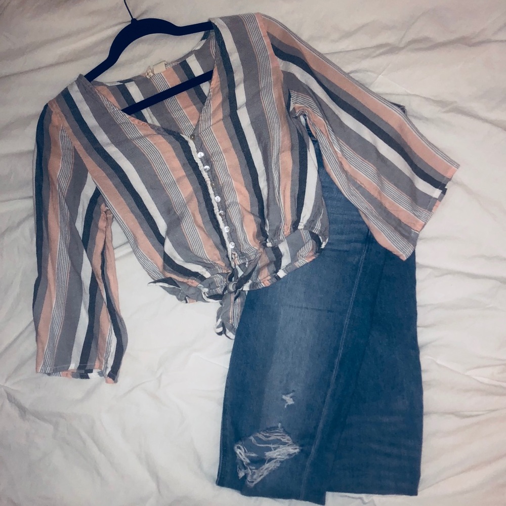 Button up Top with Tie detail